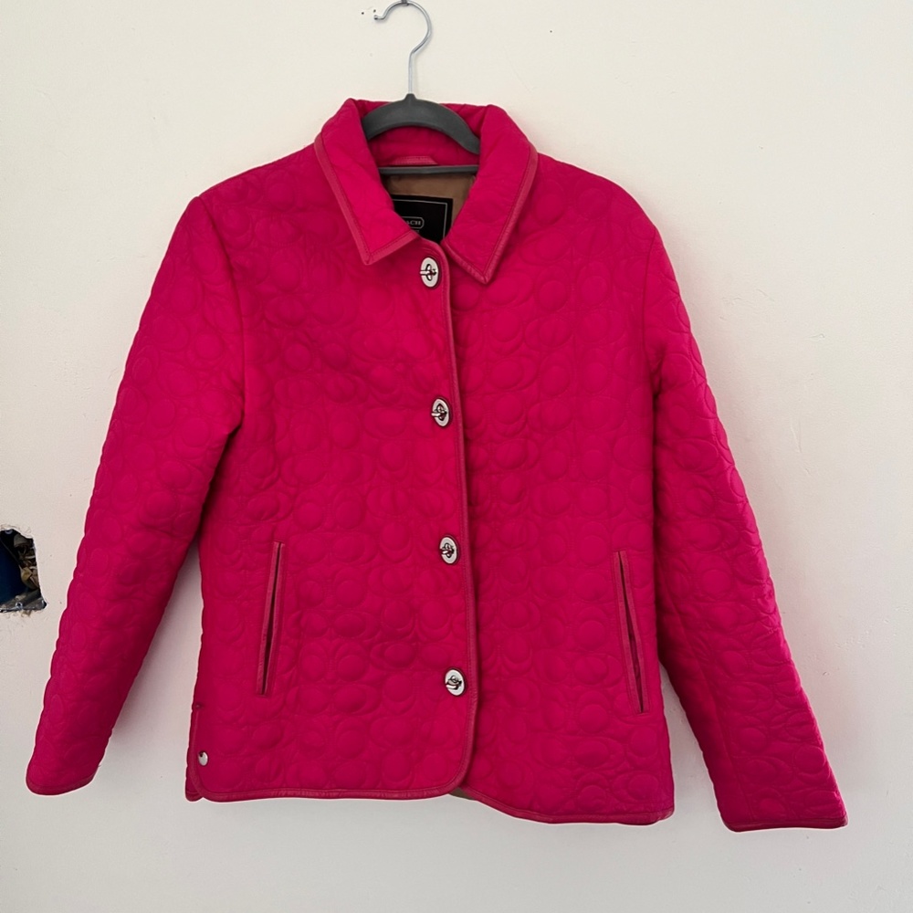 COACH Quilted CC Logo Pink Jacket Coat WOMENS S